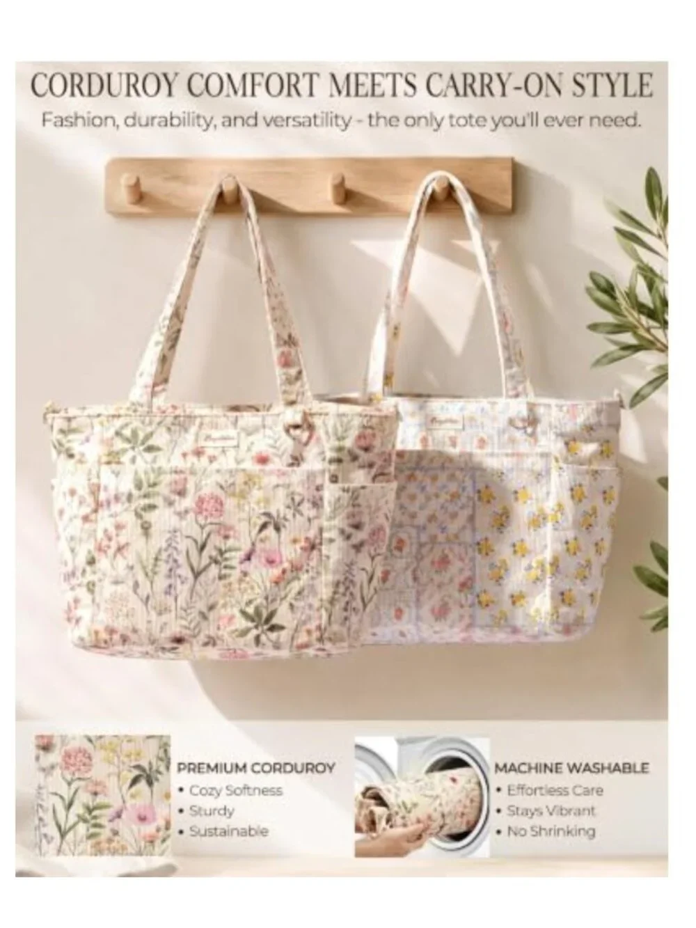 Corduroy Tote Bag for Women Work Laptop Teacher Nurse